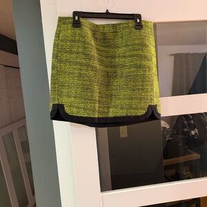 J. Crew Neon Lime Tweed Mini Skirt with Black Trim